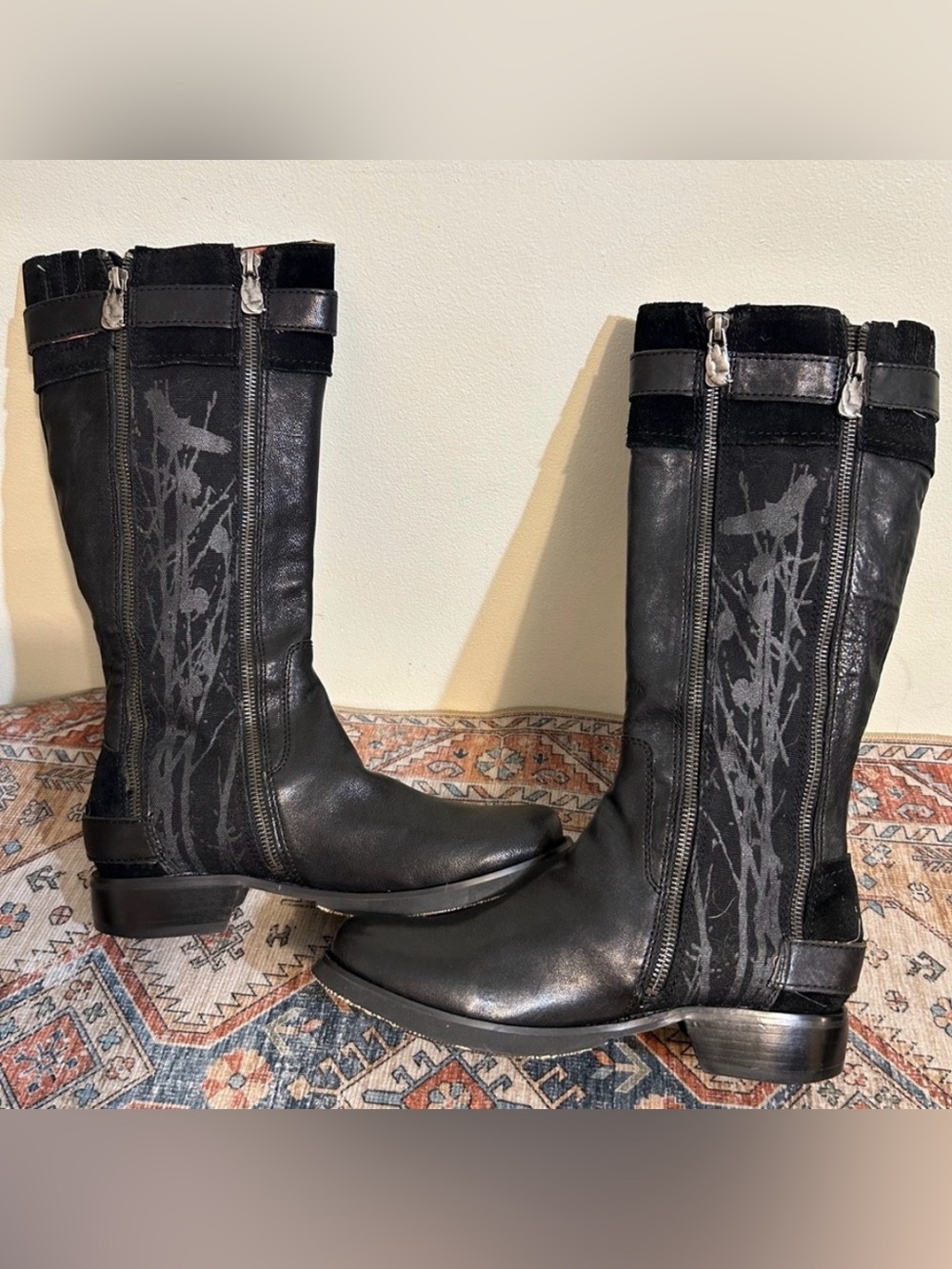 London Underground Black Leather Suede Side Zip  Moto Boots